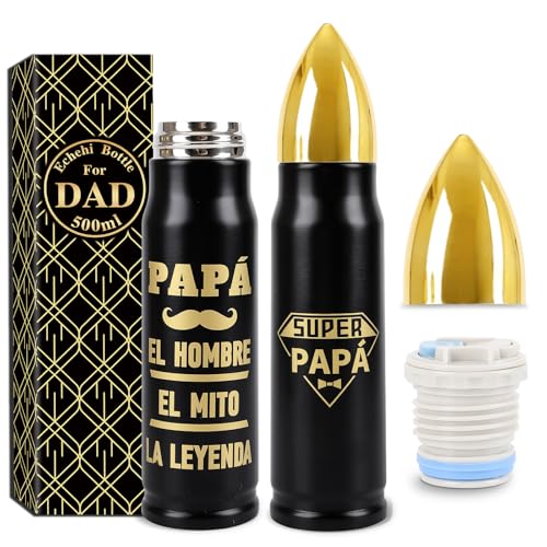 Echehi Regalo Dia Del Padre, Dia Del Padre Regalo, Día Del Padre Regalo Original, 500ml Botella Térmica De Agua Acero Inoxidable, Con Caja De Regalo, Regalo Papa, Regalo De Cumpleaños Para Papá(Negro)