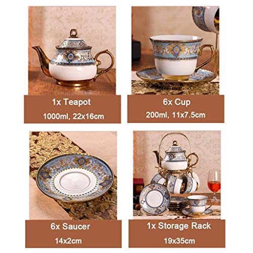 SXLCKJ Juego de té de café, 14 Piezas, Estante de Metal, Tetera, Olla de azúcar, Taza, platillo, Regalo de Cocina… - Imagen 8