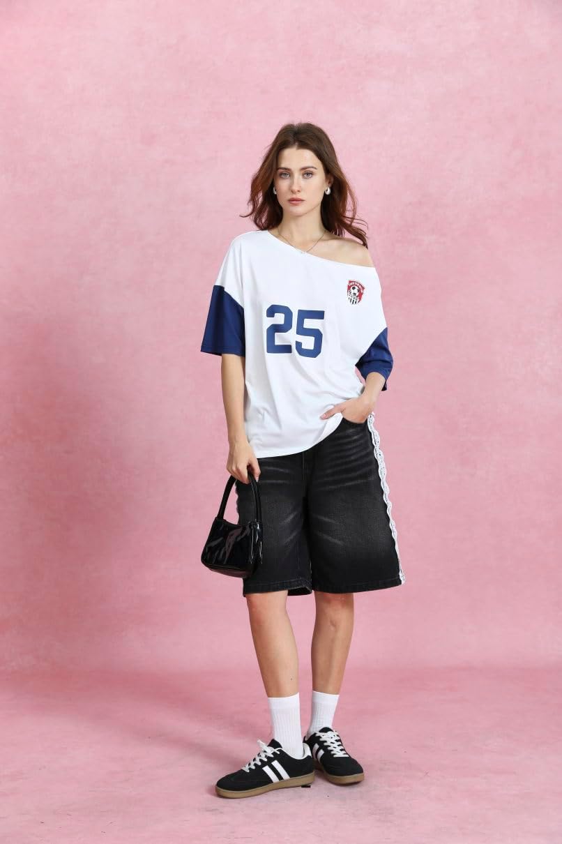 SOLY HUX Women's Y2k Oversized Graphic Tees Off Shoulder Half Sleeve Number Print Color Block T Shirt Tops - Image 5