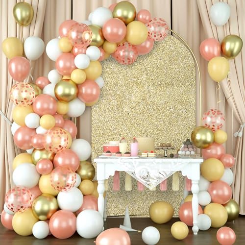 AIBIIN 6ft Shiny Champagne Gold Spandex Fit Round Top Backdrop Frame Stand Cover 2-Sided Metallic Sparkly Wedding Arch Cover for Birthday Bridal Shower Engagement Anniversary Bachelor Party Decoration - Thumbnail 4
