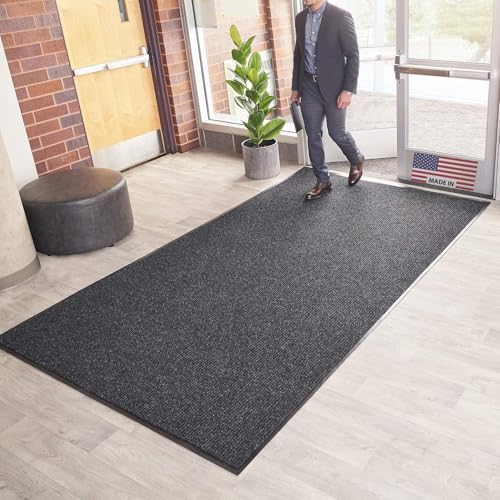 Consolidated Plastics Brush Dry Mat - Made in USA, Heavy-Duty Commercial DoorRug for Indoor/Outdoor Entryways, Non-Slip Backing for High-Traffic Areas (3' W x 10' L, Charcoal)