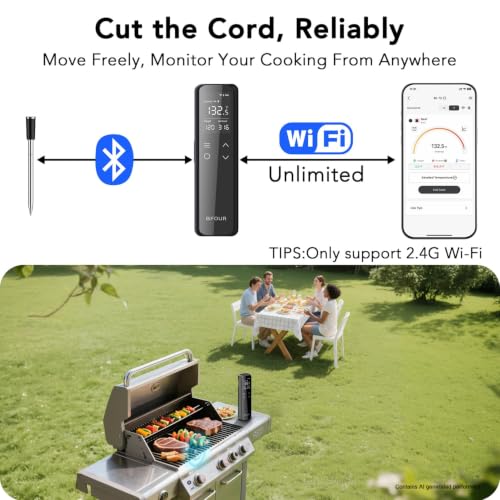 Image of Wireless Meat Thermometer Bluetooth with Digital Standalone Base, WiFi Unlimited Range, 6 Precision Sensor, IP67 Waterproof and Heat Resistant, Kitchen Essentials for Oven BBQ Grilling and Smoking
