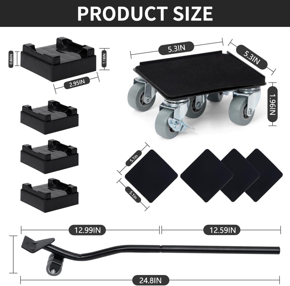 Set de roulettes de Transport pour Meubles, roulettes à 5 Roues 360° Rotation Max 500KG, 4 Pièces avec 1 Levage de Charge, Aide au Transport de Meubles Lourds