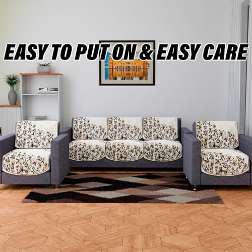 Image of Kuber Industries Velvet 3 Seater Sofa Cover | Cream Side Flower | Sofa Slipcover Set | Sofa Cover for Living Room