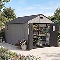 Domi 8x16Ft Resin Outdoor Storage Shed with Floor, Plastic Garden Storage Shed, Outside Weatherproof Storage Building for Tools, Bike, Lawn Mower, Patio, Backyard