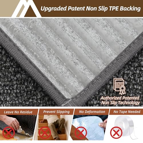 Image of COSY HOMEER Edging Stair Treads Non-Slip Corner Indoor Stair Runners for Wooden Steps,Landing Slip Resistant Stair Rugs Mat for Kids and Dogs,100% Polyester TPE Backing,Black,30x30 inch