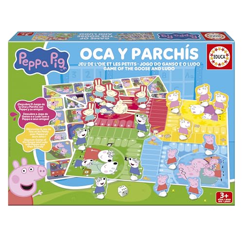 Educa - Parchís Oca Peppa Pig. Incluye 16 Figuras 3D de los Personajes. A Partir de los 3 años (20437)