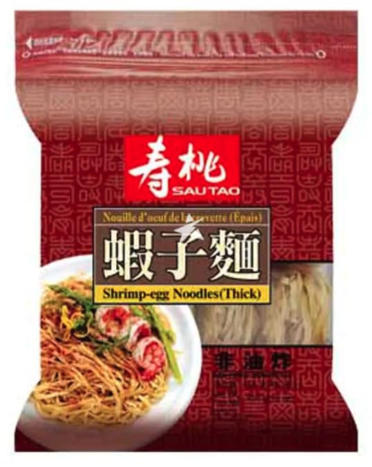 Sau Tao Thick Shrimp Egg Noodles 454g 壽桃粗蝦子麵 HALAL