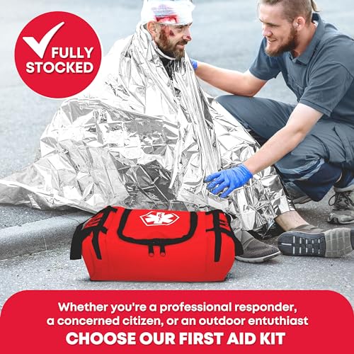 Image of Ever Ready First Aid EMS First Responder Fully Stocked Trauma First Aid Kit - Red