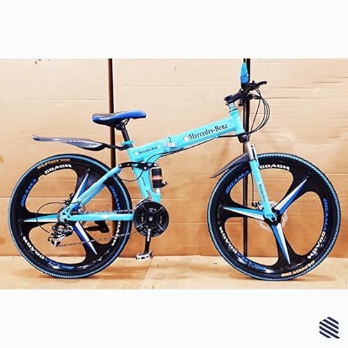 Image of Merceds Benz 26 Inch Gear Cycle for Boys and Adults with 21 Speed Gears Dual Suspension Folding Frame Daily Commute Fitness School and College Use City Ride Foldable Bicycle (Sky Blue)