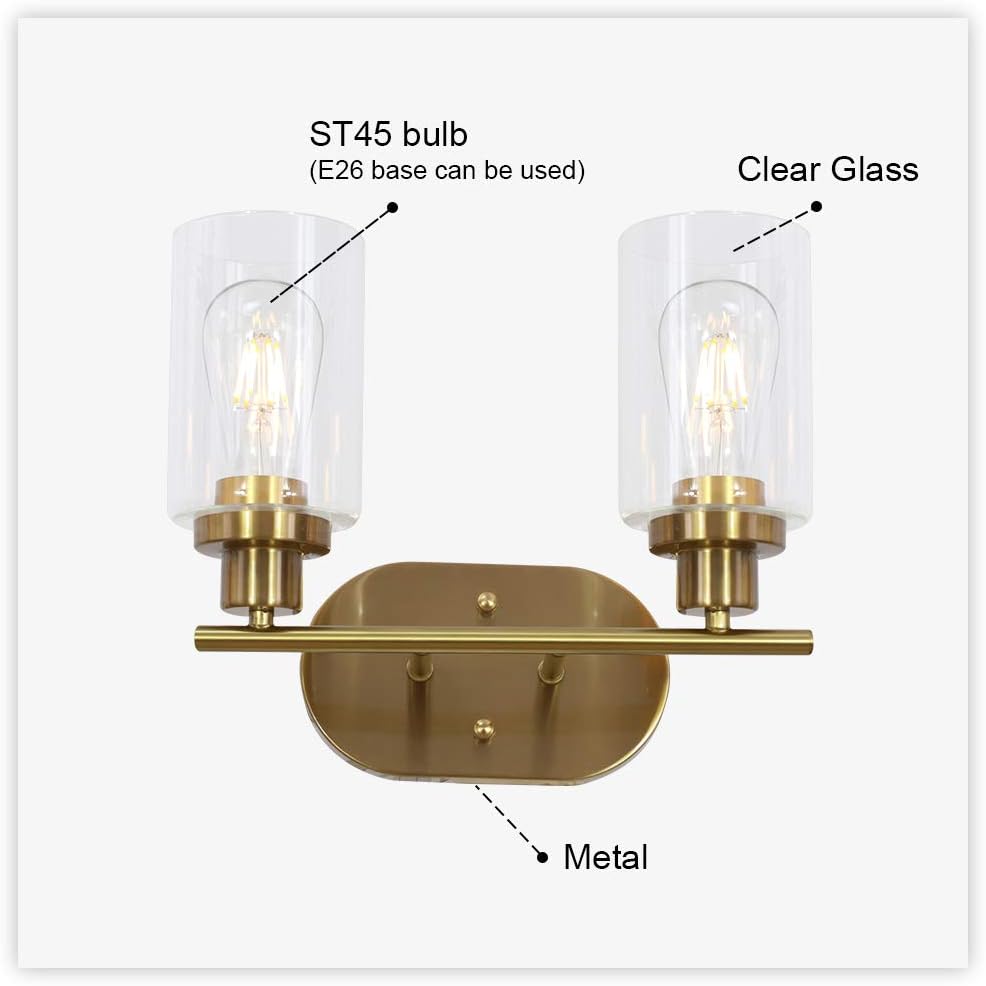 Best Cyber Deals 🔥 VINLUZ 2 Light Brass Wall Sconces Bathroom Light Black Friday Clearance VINLUZ 2 Light Brass Wall Sconces Bathroom Light