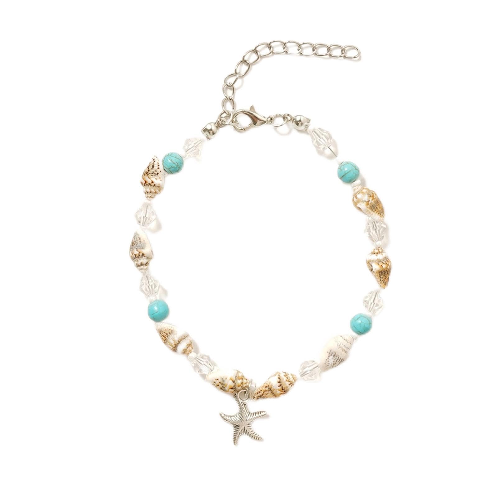 Pulseras De Tobillo Tobilleras Joyería Tobillera De Concha Cuentas De Arroz Perla De Cristal Océano Estrella De Mar Tobillera Joyería De Señora Tobilleras Ajustables Tobilleras De Mujer