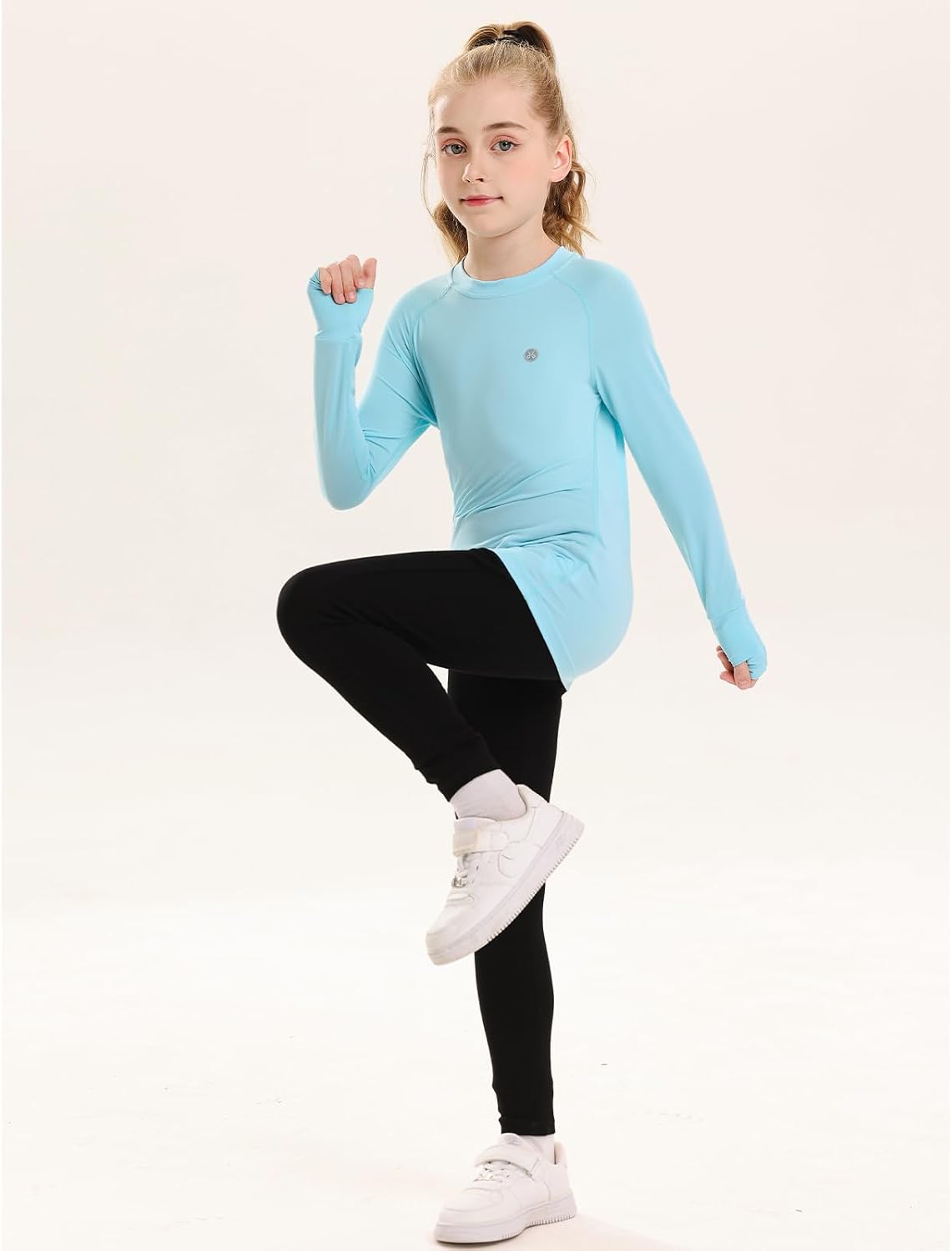 Girls Long Sleeve Shirt UPF50+ Lightweight Thin Active Tee Workout Running Pullover Top with Thumb Hole 3-12Years