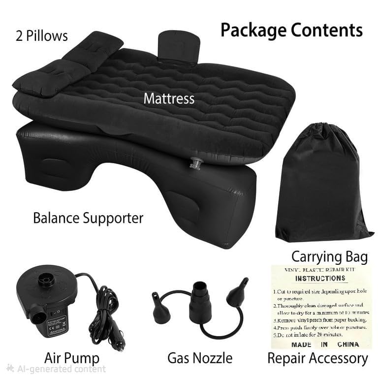Image of Car Inflatable Bed Mattress for SUV, Sedan & Hatchback | Thickened Flocked Air Mattress with 2 Air Pillows, Portable Travel Sleeping Bed for Camping, Road Trips & Outdoor Use