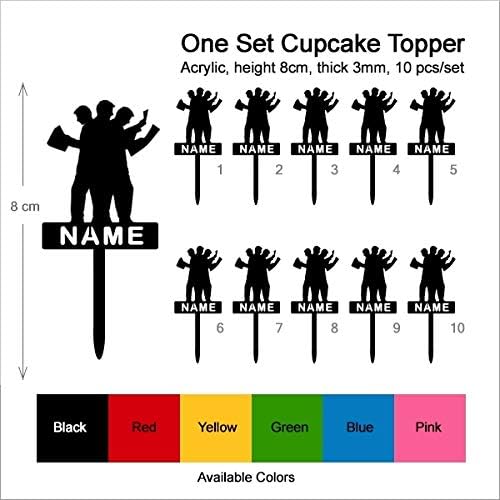 TA0099 Men At Work Silhouette Party Wedding Birthday Acrylic Cupcake Toppers Decor 10 pcs with Personalized Your Name