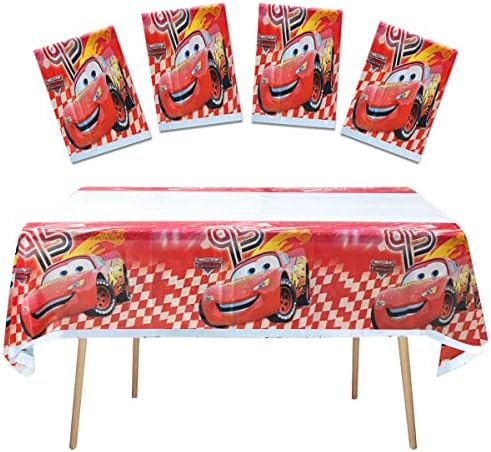 4pcs Cartoon Cars Theme Tablecloth, Cute Cars Table Cover Disposable Plastic Birthday Decorations for Racing Car Party Tablecloths Supplies