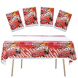 4pcs Cartoon Cars Theme Tablecloth, Cute Cars Table Cover Disposable Plastic Birthday Decorations fo