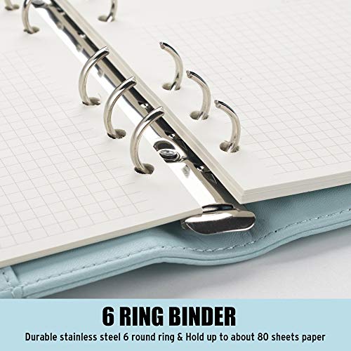 Image of Sooez A6 Notebook Binder, 6 Ring Planner With Stylish Design, Loose Leaf Personal Organizer Cover With Magnetic Buckle Closure, PU Leather for Women With Macaron Colors, 7.48 inchx5.2 inch