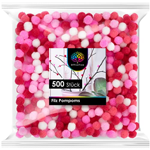 OfficeTree 500 Pompons Loisirs Creatifs 10 mm - Mini Pompon pour bricolage - Rose - Boules en feutre rose - Mini pompons - Bricolage - Pour enfants et adultes - Décoration de couture - Pompom