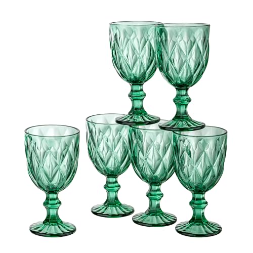 Baroni Home Set 6 pz Calici Diamante in Vetro Decorati con Rifiniture a Forma di Rombo in Rilievo da 27 CL, Lavabili in Lavastoviglie, 8x8x15 Verde
