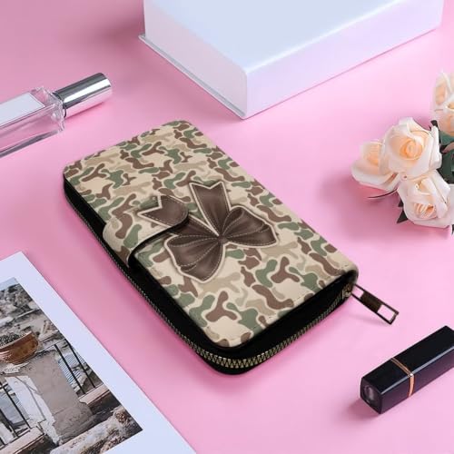 Image of COEQINE Ladies Wallets Pink Leopard Heart Black Printed Leather Phone Long Clutch Purses Check Coin Change Holder
