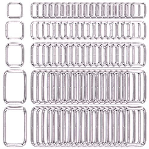 Swpeet 100 Pcs Assorted Metal Rectangle Ring, Webbing Belts Buckle for for Belt Bags DIY Accessories - 13mm / 15mm / 20mm / 25mm / 35mm