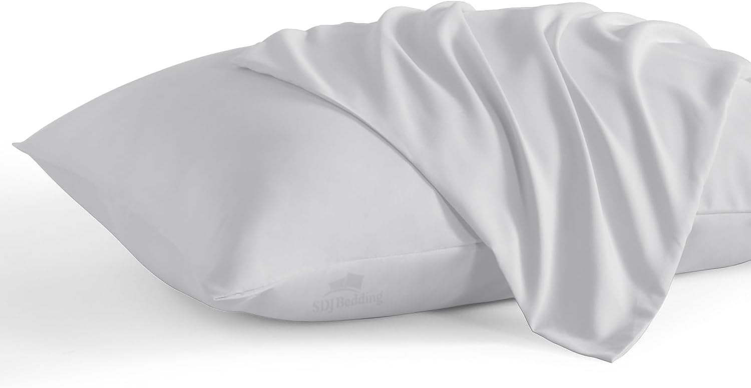 Pillowcase 16 x 22 Inch, 600 Thread Count Egyptian Cotton Set of 2 Pillowcase Zipper Closure Pillow Cover - Travel 16x22 Zipper, Silver Solid