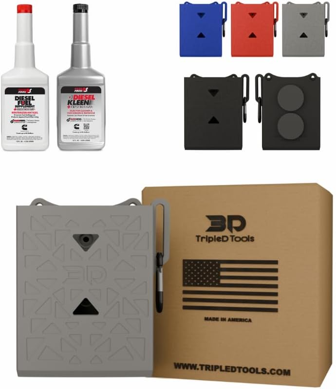 DieselDock V2 Diesel Additive Holder – Compatible with Power Service Diesel Fuel Supplement and Diesel Kleen 12 fl oz – Spill-Proof, 3D Printed PLA+ with Carabiner – Made in USA (wMagnets, Black)