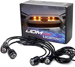 iJDMTOY 4pc Set 3W High Power LED Grille Mesh Mount Lighting Kit Compatible With Toyota FJ Cruiser 4Runner Tacoma etc., 2500K Amber Projector Lens Spot Beam LED Lights