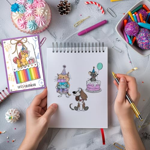GLOBLELAND Transparente Stempel Mit Geburtstagstieren Für Die Kartengestaltung Geburtstagstorte Katze Hund Ratte Pferd Silikon Transparentstempel Party Stempel Siegel Für DIY Scrapbooking Prägung
