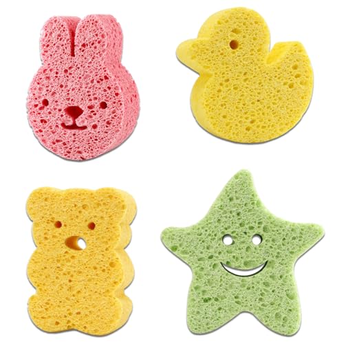 QEQSHQO 4pcs Baby Relax Sponge Spugnetta Neonato Bagnetto Simpatiche Per Il Bagnetto Dei Bambini E Dei Neonati Spugna Ultra Assorbente Spugne Riutilizzabili E Lavabili