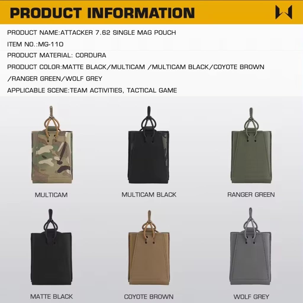 TS TAC-SKY Cordura 7.62 Pochette À Chargeur Unique, Clip De Support Élastique Molle À Traction Rapide for Porte-Plaque
