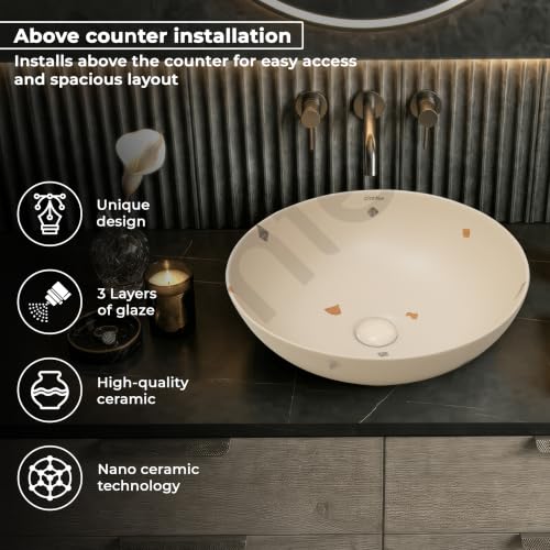 Image of Plantex Wash Basin /Ceramic Table Top Wash Basin /Designer Countertop Basin for Bathroom /Restaurants /Hotel (Khakhi - 16 x 16 x 5 Inch)