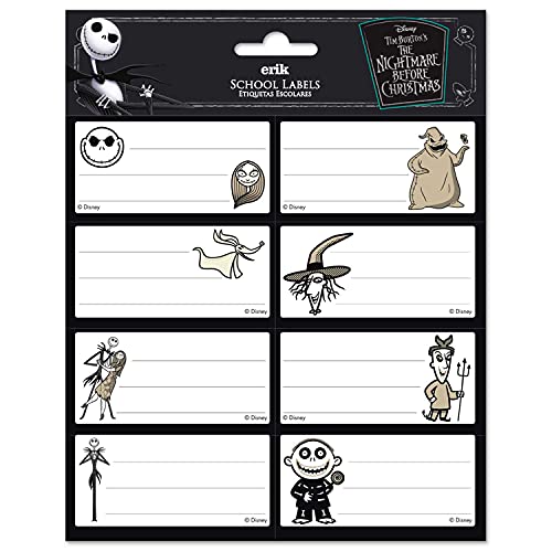 Grupo Erik Etiquetas adhesivas Pesadilla antes de navidad - Pegatinas libro nombres/Pack etiquetas escolares - Papeleria Disney - Vuelta al cole material escolar - Producto con licencia oficial
