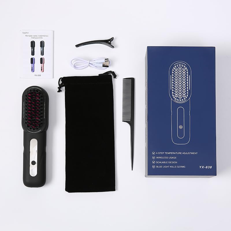 Hair Straightener Fast Heating, Up to 200°, 4 Heat Settings, Auto Shut Off, Portable Straightener Brush for Home Salon, Short Hair, Women and Men, Black