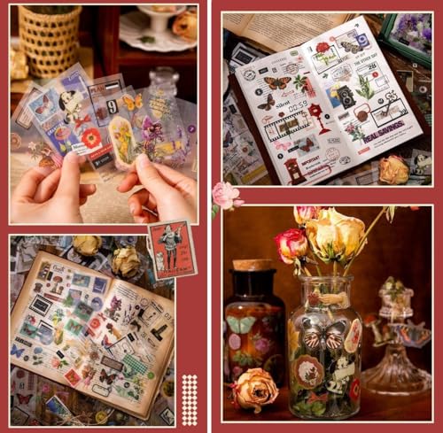 Image of FAMOUS QUALITY Self Adhesive 640Pcs /100 Sheets, Vintage Nature Stickers, Retro Decorative Sticker's for Scrapbook, Sticker's for Project, Japanese Style Sticker Set, Journals, Scrapbooking