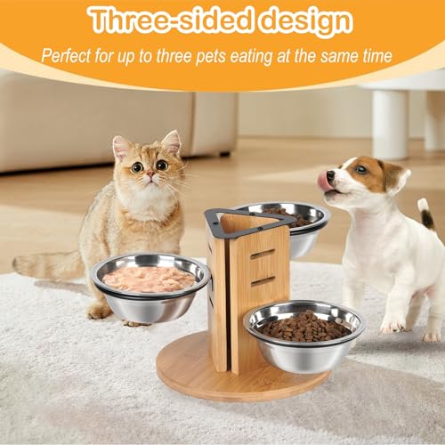 JAZUIHA Katzennapf Erhöht 3er Set, Höhenverstellbare Futterstation für Katzen und kleine Hunde, 14 cm Edelstahlnäpfe (350ml), 3 Stufen für Anpassbare Höhe