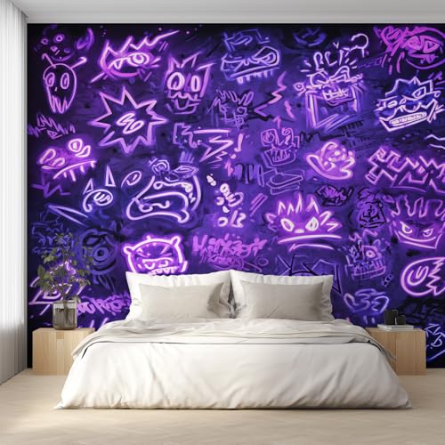 Papier peint graffiti violet intissé 450x315 cm pour masquer défauts muraux - 6