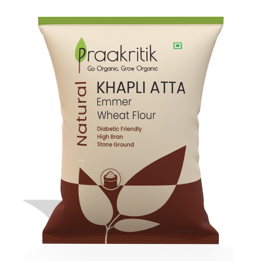 Praakritik Natural Khapli Wheat Atta 5 Kg, Emmer Wheat Flour, High Fiber, Low Gluten & Diabetes-Friendly, Ancient Grain, Easy Digestion Praakritik Natural Khapli Wheat Atta 5 Kg, Emmer Wheat Flour, High Fiber, Low Gluten & Diabetes-Friendly, Ancient Grain, Easy Digestion