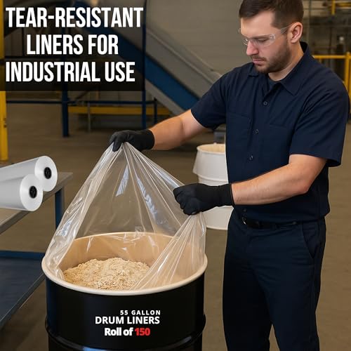 Image of Interplas 55-Gallon Drum Liners - Extra-Durable 4 Mil LDPE - 38 inchx65 inch 150 Liners - Heavy-Duty Protection for Industrial & Bulk Storage.