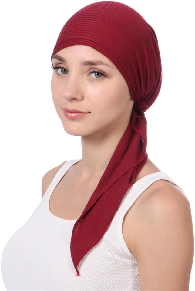 Pre Tied Chemo Head Scarf for Women - Slip On Bandana Headwrap Caps Cancer Turban Sleep Hair Cover Hat