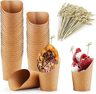 AXNSATRE 50 Pcs Disposable French Fries Holder & 50 Cocktail Picks,14oz French Fries Paper Cups Charcuterie Cups for Party Appetizer Egg Puff Waffle French Fries Chips Ice Cream Snacks