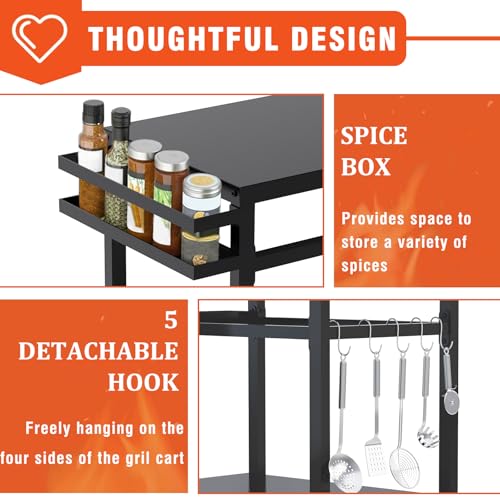 Image of 20 inchx32 inch Double-Shelf Grill Table Movable Grill Cart, Outdoor Food Prep and Pizza Oven Table, Grill Stand Fits Blackstone Griddle 17 inch 22 inch
