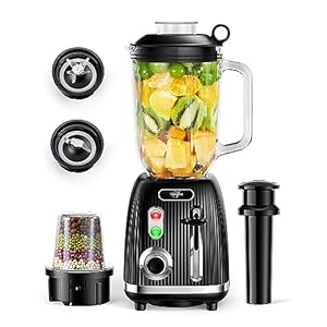 Sangcon 800W Blender for Shakes and Smoothies with 57 Oz Glass Jar & 10 Oz Grinding Cup, Smoothie Blenders and Food Processor Combo for Kitchen with 2 Speeds + Pulse, 6 Fins Blade & Grinding Blade