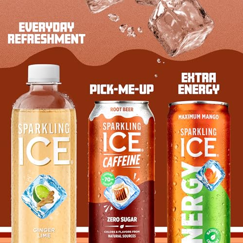 Image of Sparkling Ice Caffeine Soda Shoppe Root Beer Perfectly Caffeinated Sparkling Water with 70mg Caffeine, Zero Sugar, with Antioxidants and Vitamins, 16 fl oz Cans (Pack Of 12)
