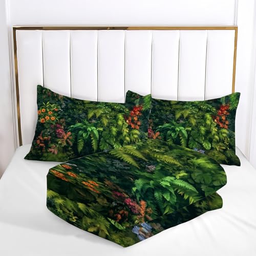 Parure de couette plantes vert matelassé confort toutes saisons