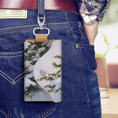 Bird's Nest in The Evergreen Tree Key Holder Bag PU Leather ID Card Holder Keychains Case Cover for Men Women4