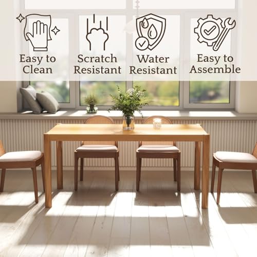 Image of LukeAlon Modern Wooden Dining Table for 4 to 6 People, 64 inch Large Kitchen Long Table with Wood Legs Mid Century Rectangular Dinner Tables for Home Dining Room Restaurant, Natural