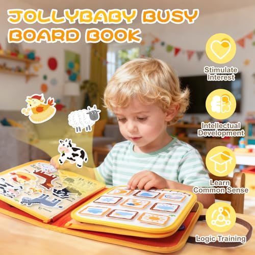 Image of Jollybaby 8 Page Baby Soft Busy Books Sorting & Stacking Toys, Travel Toy & Montessori Sensory Educational, Preschool Learning Activities Toy for 1 2 3 Year Old Toddlers Boy Girl (Happy Farm