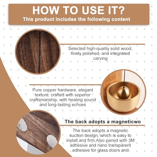 Türgong Aus Holz, 2 Stück Dopamin Magnetische Türklingel, Self-Adhesive Backing Door Chime, Magnetische Holz-Türklingel Mit Messingglocke, Willkommenstürklingel Für Tür, Büro, Laden, Café (Kaffee)